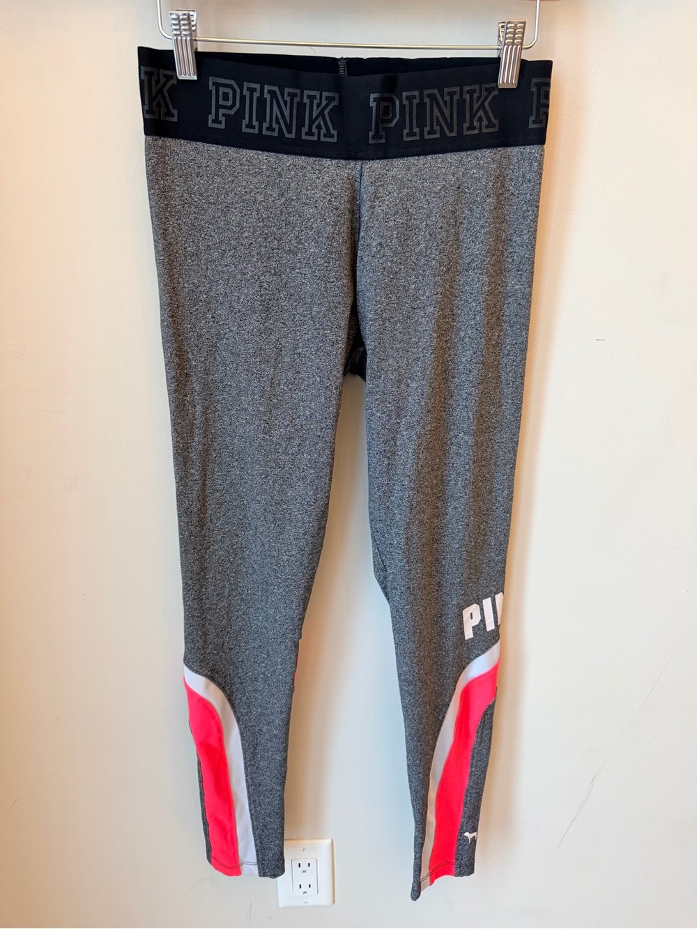 PINK Victoria's Secret Gray Heather Leggings with Pink & White Panels